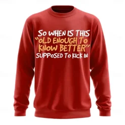 Men's Text Funny Slang Sweatshirt Fashion Daily Long Sleeve Crew Neck Black Red Crewneck 3D Graphic All Seasons Designer