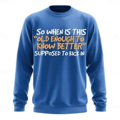 Men's Text Funny Slang Sweatshirt Fashion Daily Long Sleeve Crew Neck Black Red Crewneck 3D Graphic All Seasons Designer