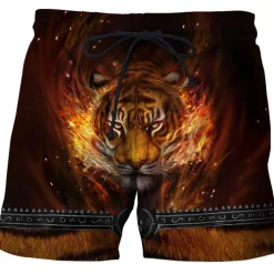 Men's Tiger Letter Swim Trunks Swim Shorts Board Shorts Mid Waist Hawaiian Boho Outdoor Holiday Going out Pocket Elastic Waist Drawstring Designer Clothing Apparel