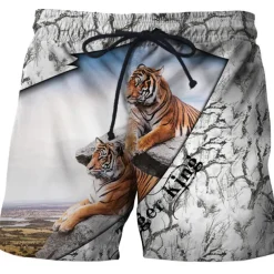 Men's Tiger Letter Swim Trunks Swim Shorts Board Shorts Mid Waist Hawaiian Boho Outdoor Holiday Going out Pocket Elastic Waist Drawstring Designer Clothing Apparel