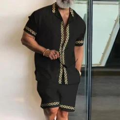 Men's Totem 2pcs Shirts Sets Summer Hawaiian Shirt Short Sleeve Short Pants Cuban Collar Fashion Streetwear Designer Outdoor Street Daily Print Summer Spring Black Yellow Gold