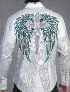 Men's Totem Shirt Western Shirt Cowboy Shirt Long Sleeve Fashion Designer Casual Outdoor Holiday Fall & Winter Turndown Print Button-Down White Purple Green Blue+Blue Gray