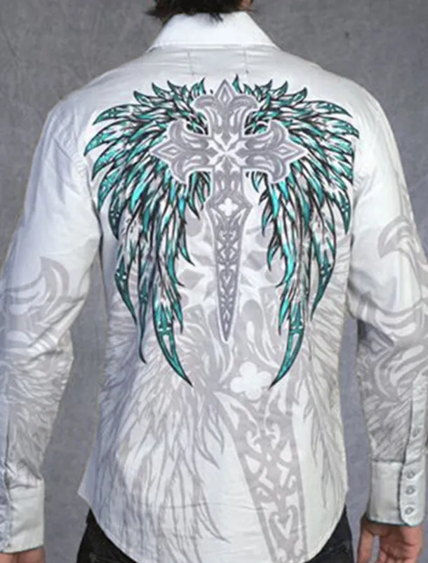 Men's Totem Shirt Western Shirt Cowboy Shirt Long Sleeve Fashion Designer Casual Outdoor Holiday Fall & Winter Turndown Print Button-Down White Purple Green Blue+Blue Gray