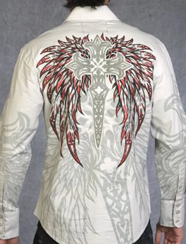 Men's Totem Shirt Western Shirt Cowboy Shirt Long Sleeve Fashion Designer Casual Outdoor Holiday Fall & Winter Turndown Print Button-Down White Purple Green Blue+Blue Gray