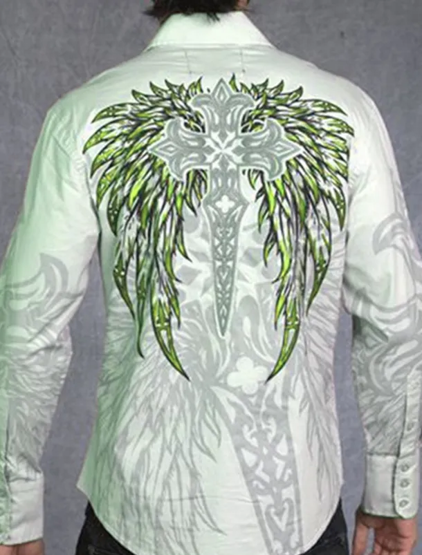 Men's Totem Shirt Western Shirt Cowboy Shirt Long Sleeve Fashion Designer Casual Outdoor Holiday Fall & Winter Turndown Print Button-Down White Purple Green Blue+Blue Gray