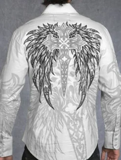 Men's Totem Shirt Western Shirt Cowboy Shirt Long Sleeve Fashion Designer Casual Outdoor Holiday Fall & Winter Turndown Print Button-Down White Purple Green Blue+Blue Gray