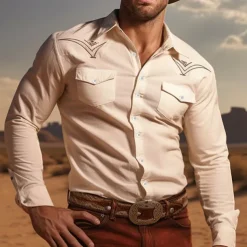 Men's Totem Shirt Western Shirt Cowboy Shirt Long Sleeve Casual Western Style Outdoor Street Casual Daily Fall & Winter Turndown Buttons Print White