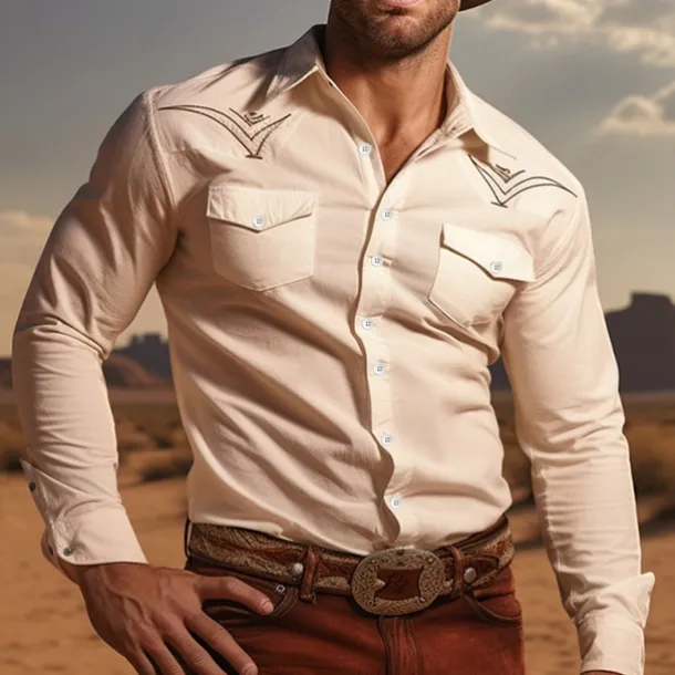 Men's Totem Shirt Western Shirt Cowboy Shirt Long Sleeve Casual Western Style Outdoor Street Casual Daily Fall & Winter Turndown Buttons Print White