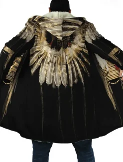 Men's Totem Winter Coat Fleece Jacket Coat Warm Breathable Comfortable Fashion Streetwear Casual Daily Sports & Outdoor Daily Wear Going out Zipper Pocket Print Fall & Winter Hoodie Long Sleeve Black