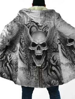 Men's Totem Winter Coat Fleece Jacket Coat Warm Breathable Comfortable Vintage Abstract Sports & Outdoor Daily Wear Going out Zipper Pocket Print Fall & Winter Hoodie Long Sleeve Black Green Gray