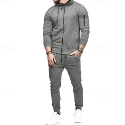 Men's Tracksuit 2 Piece Casual Fall Long Sleeve Breathable Soft Fitness Gym Workout Running Sportswear Activewear Solid Colored Dark Grey Black Army Green