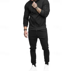 Men's Tracksuit 2 Piece Casual Fall Long Sleeve Breathable Soft Fitness Gym Workout Running Sportswear Activewear Solid Colored Dark Grey Black Army Green