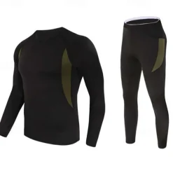 Men's Tracksuit 2 Piece Casual Fall Long Sleeve Thermal Warm Soft Fitness Gym Workout Running Sportswear Activewear Color Block Black Army Green Khaki