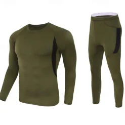 Men's Tracksuit 2 Piece Casual Fall Long Sleeve Thermal Warm Soft Fitness Gym Workout Running Sportswear Activewear Color Block Black Army Green Khaki