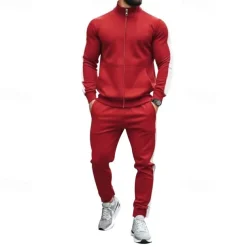 Men's Tracksuit Jogging Suit 2 Piece Casual Fall Long Sleeve Breathable Soft Fitness Gym Workout Running Sportswear Activewear Color Block Black Yellow Army Green