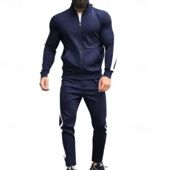 Men's Tracksuit Jogging Suit 2 Piece Casual Fall Long Sleeve Breathable Soft Fitness Gym Workout Running Sportswear Activewear Color Block Black Yellow Army Green