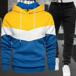 Men's Tracksuit Jogging Suit 2 Piece Casual Fall Long Sleeve Breathable Soft Fitness Gym Workout Running Sportswear Activewear Color Block Dark Khaki White Yellow