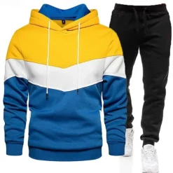 Men's Tracksuit Jogging Suit 2 Piece Casual Fall Long Sleeve Breathable Soft Fitness Gym Workout Running Sportswear Activewear Color Block Dark Khaki White Yellow