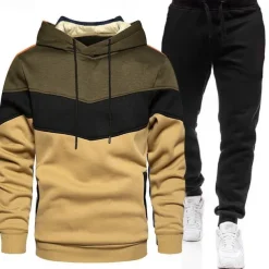 Men's Tracksuit Jogging Suit 2 Piece Casual Fall Long Sleeve Breathable Soft Fitness Gym Workout Running Sportswear Activewear Color Block Dark Khaki White Yellow