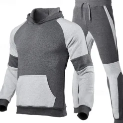 Men's Tracksuit Jogging Suit 2 Piece Casual Fall Long Sleeve Breathable Soft Fitness Gym Workout Running Sportswear Activewear Color Block Black Red Dark Gray