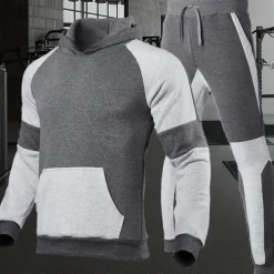 Men's Tracksuit Jogging Suit 2 Piece Casual Fall Long Sleeve Breathable Soft Fitness Gym Workout Running Sportswear Activewear Color Block Black Red Dark Gray