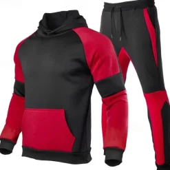 Men's Tracksuit Jogging Suit 2 Piece Casual Fall Long Sleeve Breathable Soft Fitness Gym Workout Running Sportswear Activewear Color Block Black Red Dark Gray