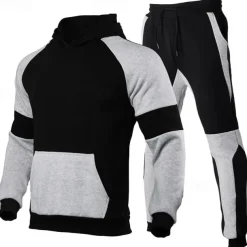 Men's Tracksuit Jogging Suit 2 Piece Casual Fall Long Sleeve Breathable Soft Fitness Gym Workout Running Sportswear Activewear Color Block Black Red Dark Gray