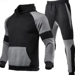 Men's Tracksuit Jogging Suit 2 Piece Casual Fall Long Sleeve Breathable Soft Fitness Gym Workout Running Sportswear Activewear Color Block Black Red Dark Gray