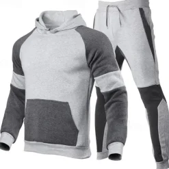 Men's Tracksuit Jogging Suit 2 Piece Casual Fall Long Sleeve Breathable Soft Fitness Gym Workout Running Sportswear Activewear Color Block Black Red Dark Gray