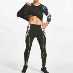 Men's Tracksuit Jogging Suit 2 Piece Casual Fall Long Sleeve Breathable Quick Dry Fitness Gym Workout Running Sportswear Activewear Color Block Black Yellow Red