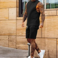 Men's Tracksuit Jogging Suit 2 Piece Casual Sleeveless Breathable Soft Fitness Gym Workout Running Sportswear Activewear Solid Colored Black White Green