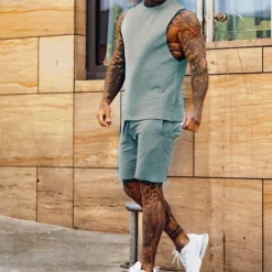 Men's Tracksuit Jogging Suit 2 Piece Casual Sleeveless Breathable Soft Fitness Gym Workout Running Sportswear Activewear Solid Colored Black White Green