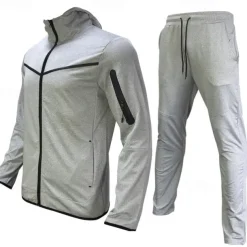 Men's Tracksuit Jogging Suit 2 Piece Full Zip Casual Fall Long Sleeve Breathable Soft Fitness Gym Workout Running Sportswear Activewear Color Block Gray Black Black Orange