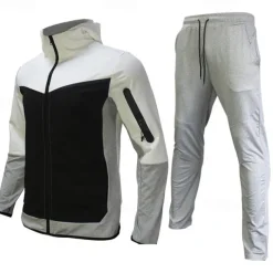 Men's Tracksuit Jogging Suit 2 Piece Full Zip Casual Fall Long Sleeve Breathable Soft Fitness Gym Workout Running Sportswear Activewear Color Block Gray Black Black Orange