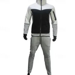 Men's Tracksuit Jogging Suit 2 Piece Full Zip Casual Fall Long Sleeve Breathable Soft Fitness Gym Workout Running Sportswear Activewear Color Block Gray Black Black Orange