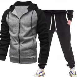 Men's Tracksuit Jogging Suit 2 Piece Full Zip Casual Fall Long Sleeve Thermal Warm Breathable Soft Fitness Gym Workout Running Sportswear Activewear Color Block Dark Grey Black Royal Blue