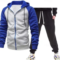 Men's Tracksuit Jogging Suit 2 Piece Full Zip Casual Fall Long Sleeve Thermal Warm Breathable Soft Fitness Gym Workout Running Sportswear Activewear Color Block Dark Grey Black Royal Blue