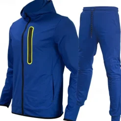Men's Tracksuit Jogging Suit 2 Piece Full Zip Casual Fall Long Sleeve Breathable Soft Fitness Gym Workout Running Sportswear Activewear Color Block Blue and White Red black Yellow / Black