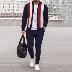 Men's Tracksuit Jogging Suit 2 Piece Full Zip Casual Fall Long Sleeve Breathable Soft Fitness Gym Workout Running Sportswear Activewear Color Block Black White Red