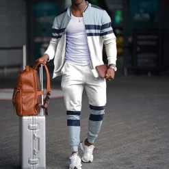 Men's Tracksuit Jogging Suit 2 Piece Full Zip Casual Fall Long Sleeve Breathable Soft Fitness Gym Workout Running Sportswear Activewear Color Block Black White Red