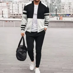 Men's Tracksuit Jogging Suit 2 Piece Full Zip Casual Fall Long Sleeve Breathable Soft Fitness Gym Workout Running Sportswear Activewear Color Block Black White Red