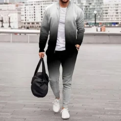 Men's Tracksuit Jogging Suit 2 Piece Full Zip Casual Fall Long Sleeve Breathable Soft Fitness Gym Workout Running Sportswear Activewear Color Block Black White Red