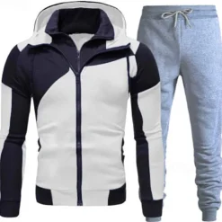 Men's Tracksuit Jogging Suit 2 Piece Full Zip Casual Fall Long Sleeve Breathable Soft Fitness Gym Workout Running Sportswear Activewear Color Block White Red Blue