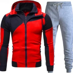 Men's Tracksuit Jogging Suit 2 Piece Full Zip Casual Fall Long Sleeve Breathable Soft Fitness Gym Workout Running Sportswear Activewear Color Block White Red Blue