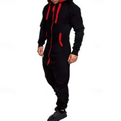 Men's Tracksuit Jumpsuit Full Zip One-piece Casual Fall Long Sleeve Thermal Warm Soft Fitness Gym Workout Running Sportswear Activewear Color Block Dark Grey Navy Black