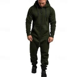 Men's Tracksuit Jumpsuit Full Zip One-piece Casual Fall Long Sleeve Thermal Warm Soft Fitness Gym Workout Running Sportswear Activewear Color Block Dark Grey Navy Black