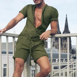 Men's Tracksuit Jumpsuit One-piece Half Zip Casual Breathable Soft Fitness Gym Workout Running Sportswear Activewear Solid Colored Black Green