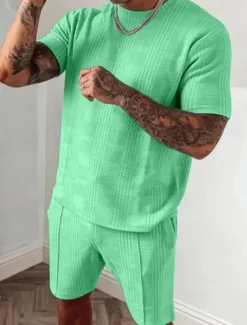 Men's Tracksuit Outfit Set Shorts Crew Neck Outdoor Daily Sports Pocket Drawstring 2 Piece Plain Black Blue Sky Blue Polyester Activewear Classic Casual Summer