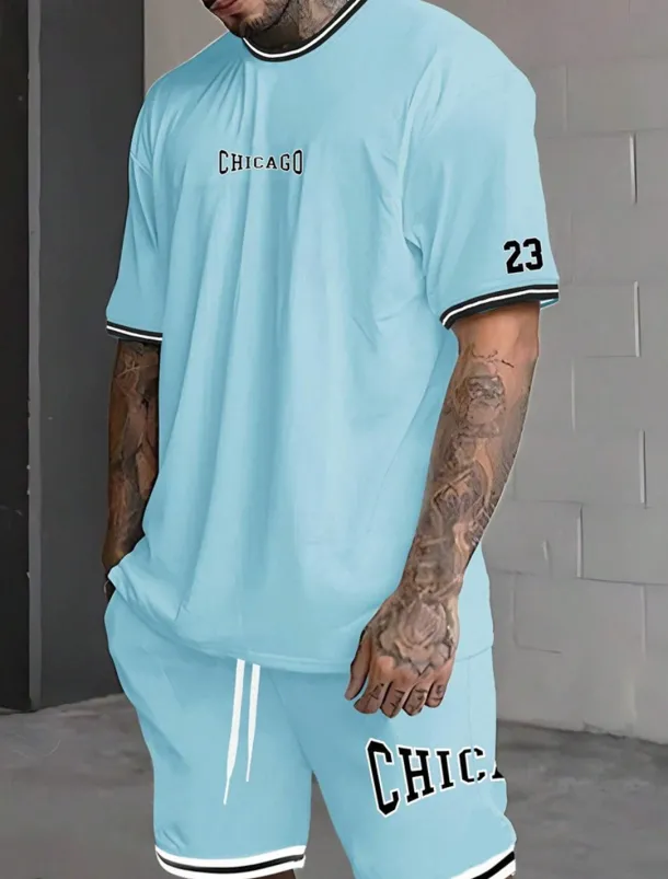 Men's Tracksuit Outfit Set Shorts Crew Neck Outdoor Daily Sports Pocket Drawstring 2 Piece Graphic Letter Black White Light Green Polyester Activewear Streetwear Casual Summer