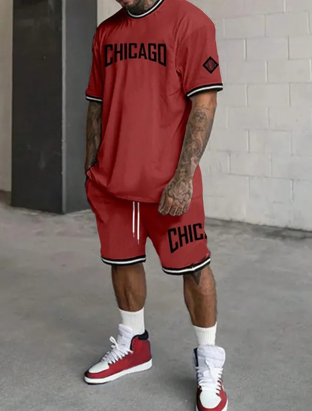 Men's Tracksuit Outfit Set Shorts Crew Neck Outdoor Daily Sports Pocket Drawstring 2 Piece Graphic Letter Black White Light Green Polyester Activewear Streetwear Casual Summer